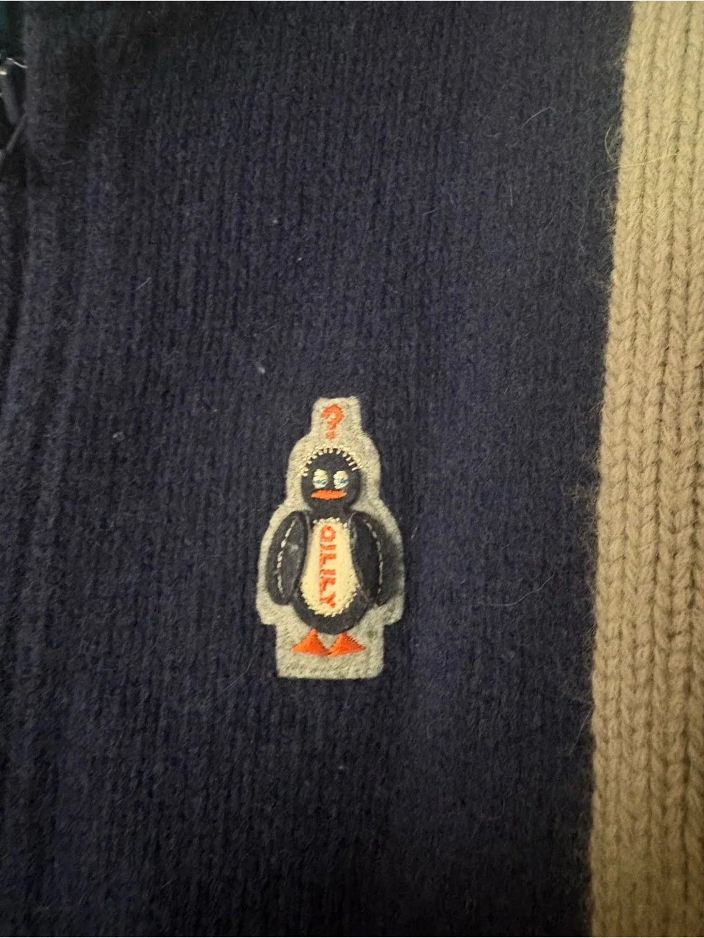 Oilily Kids Navy Blue Yellow Zip-Up Wool Cardigan Zip with Penguin Size 176 - 16